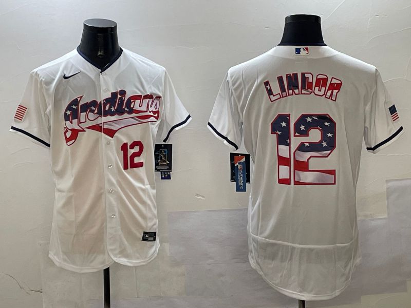 Men Cleveland Indians #12 Lindor White Fashion Elite 2025 Nike MLB Jersey style 3